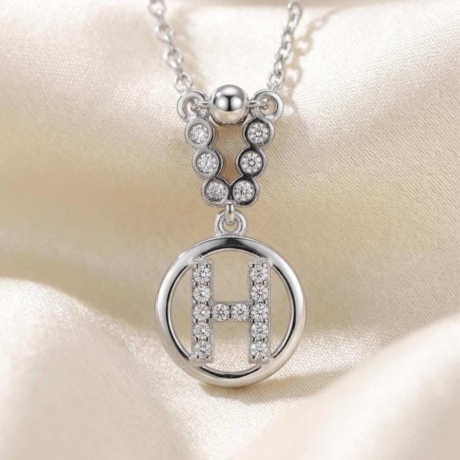 Personalized H Necklace - Sterling Silver with Zircon Letter Charm