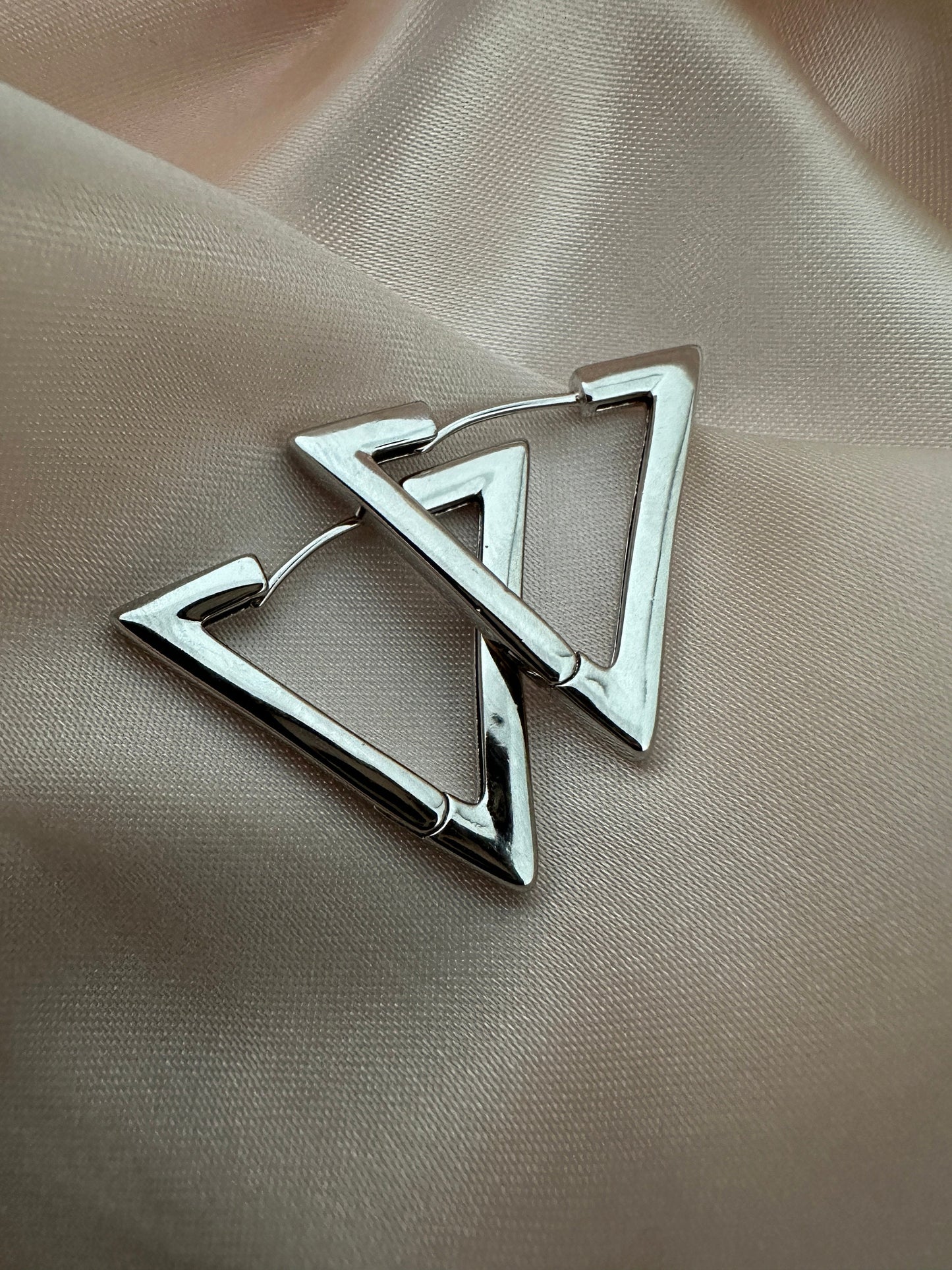 Upcycled Brass Triangle Earrings: Silver Geometric Jewelry