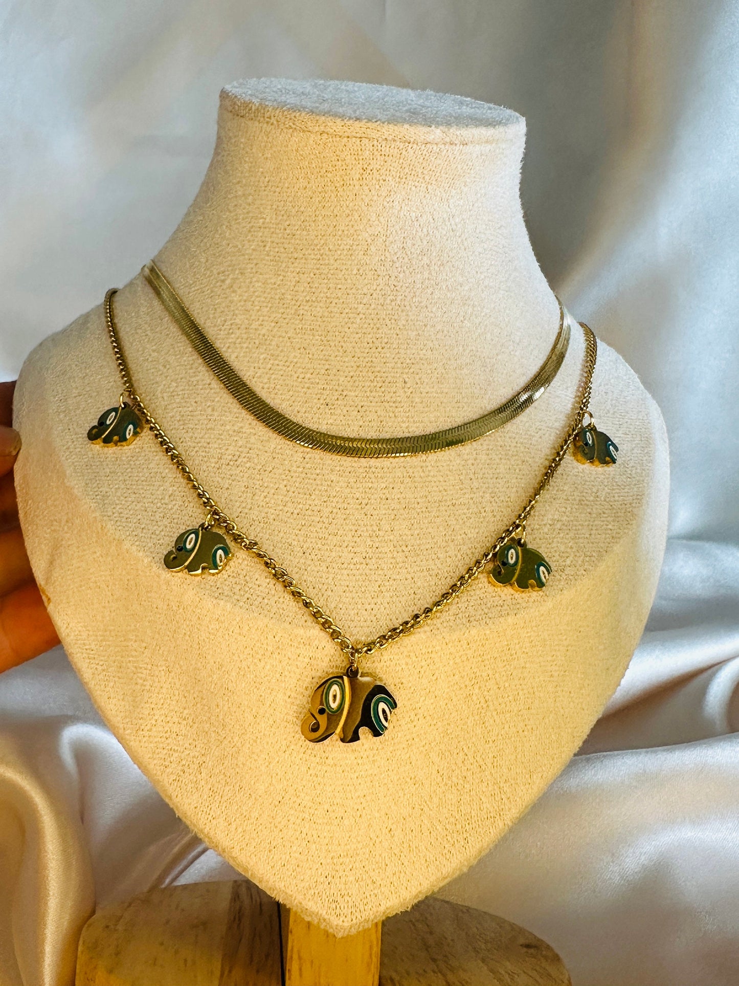 Gold Elephant Charm Necklace: Stainless Steel Animal Pendant