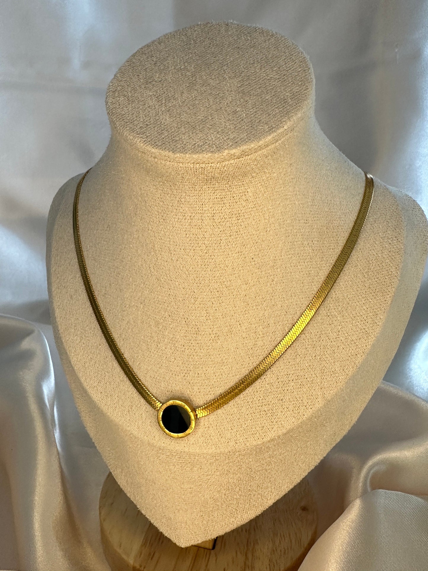 Gold Herringbone Necklace-Dainty Gold Charm Unique