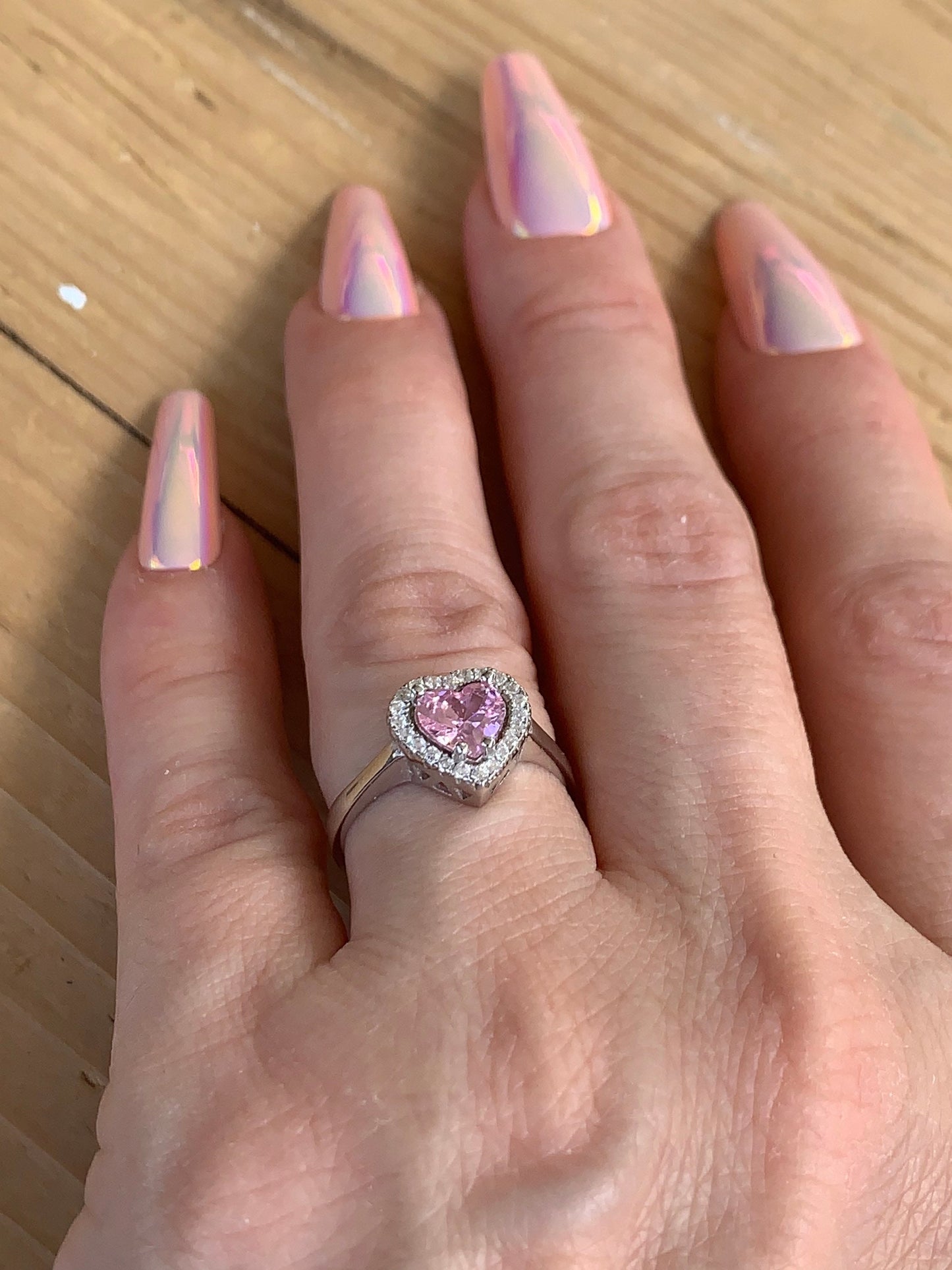 Pink Tourmaline Heart Ring - Adjustable Sterling Silver Promise Ring - Perfect Gift for Her