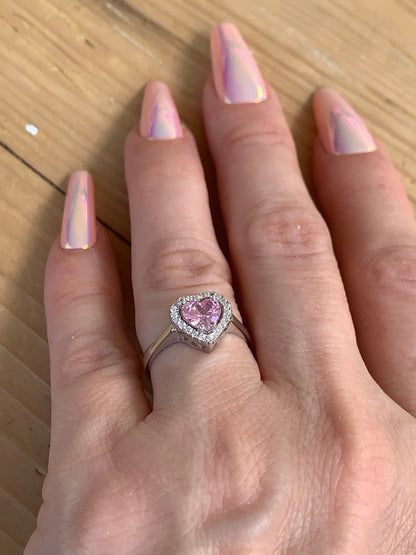 Pink Tourmaline Heart Ring - Adjustable Sterling Silver Promise Ring - Perfect Gift for Her