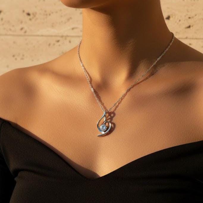 Dainty Sterling Silver Angel Heart Zircon Pendant Necklace
