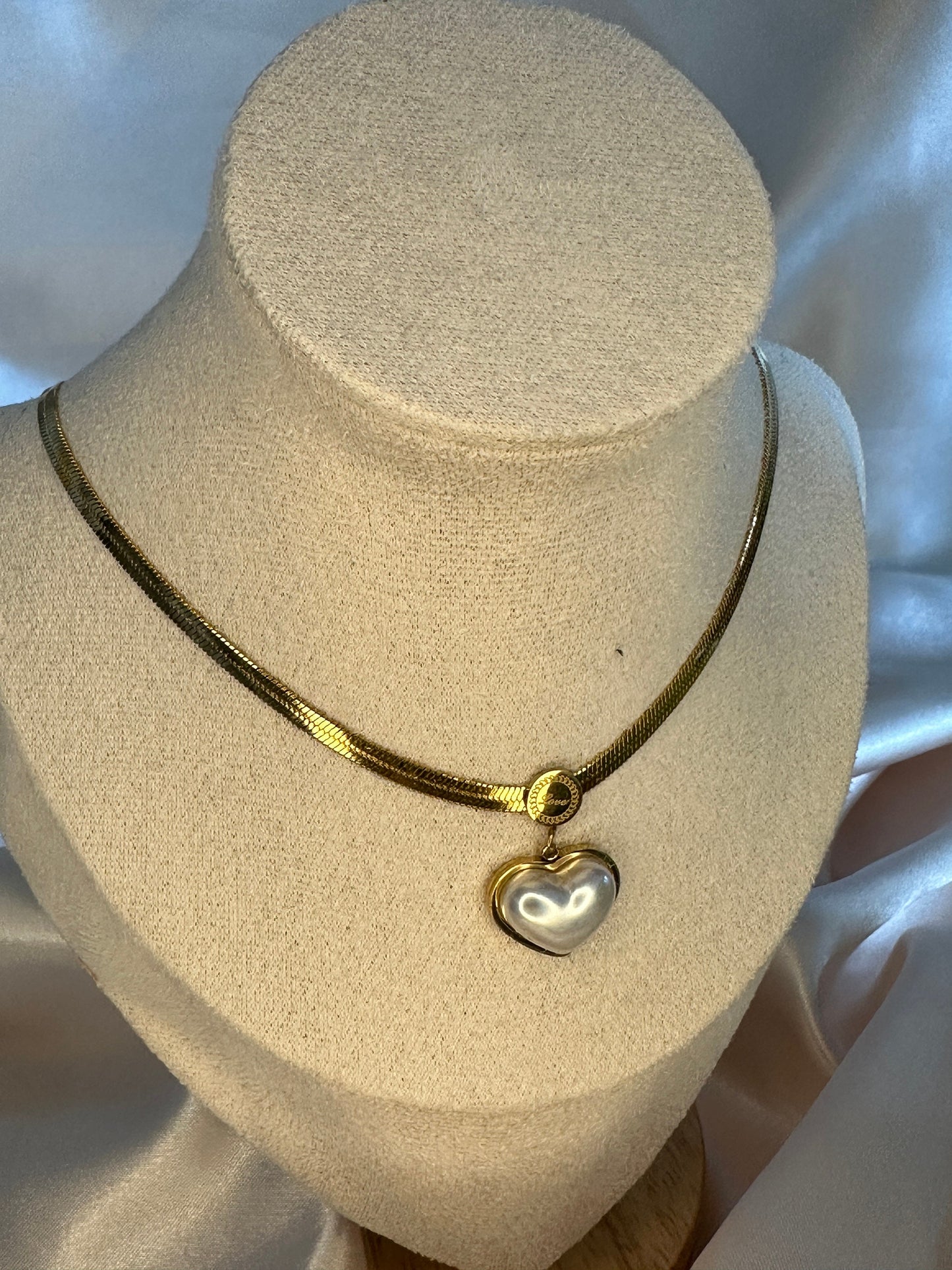 Gold Heart Necklace: Herringbone Chain, Gold