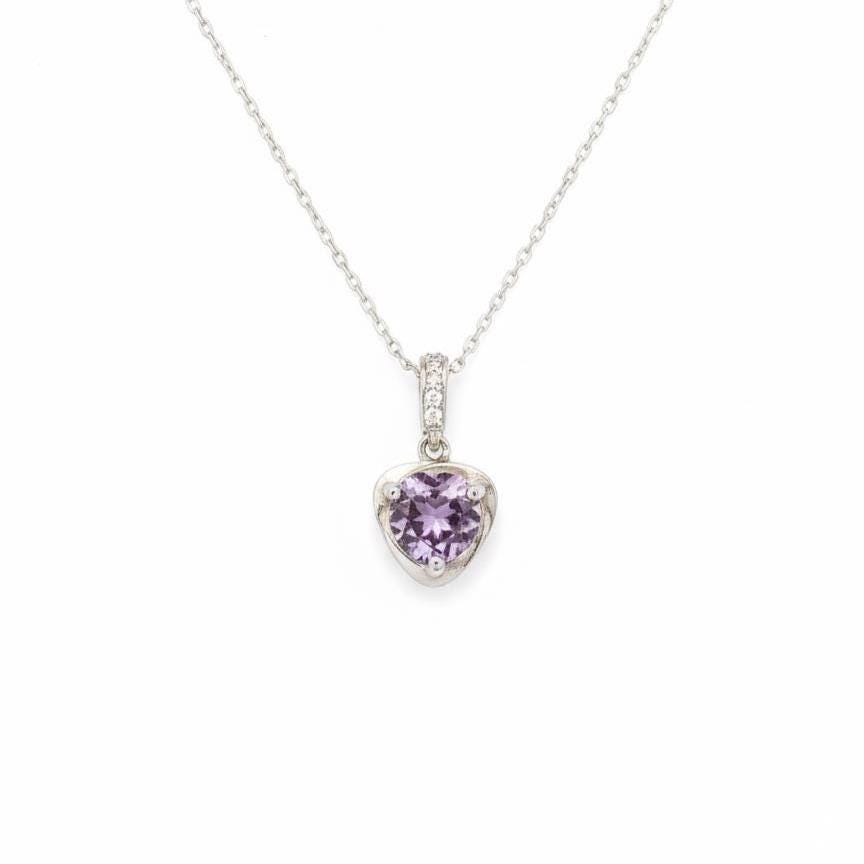 Amethyst Heart Necklace - Sterling Silver Minimalist February Birthstone Jewelry