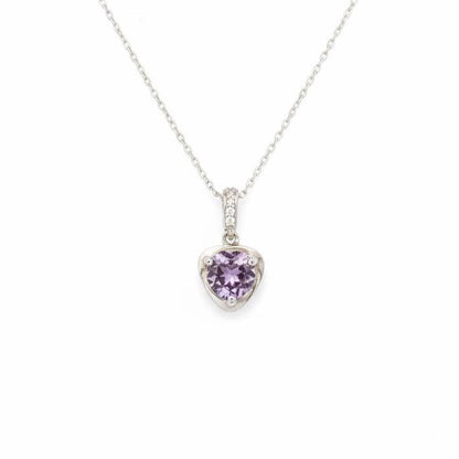 Amethyst Heart Necklace - Sterling Silver Minimalist February Birthstone Jewelry