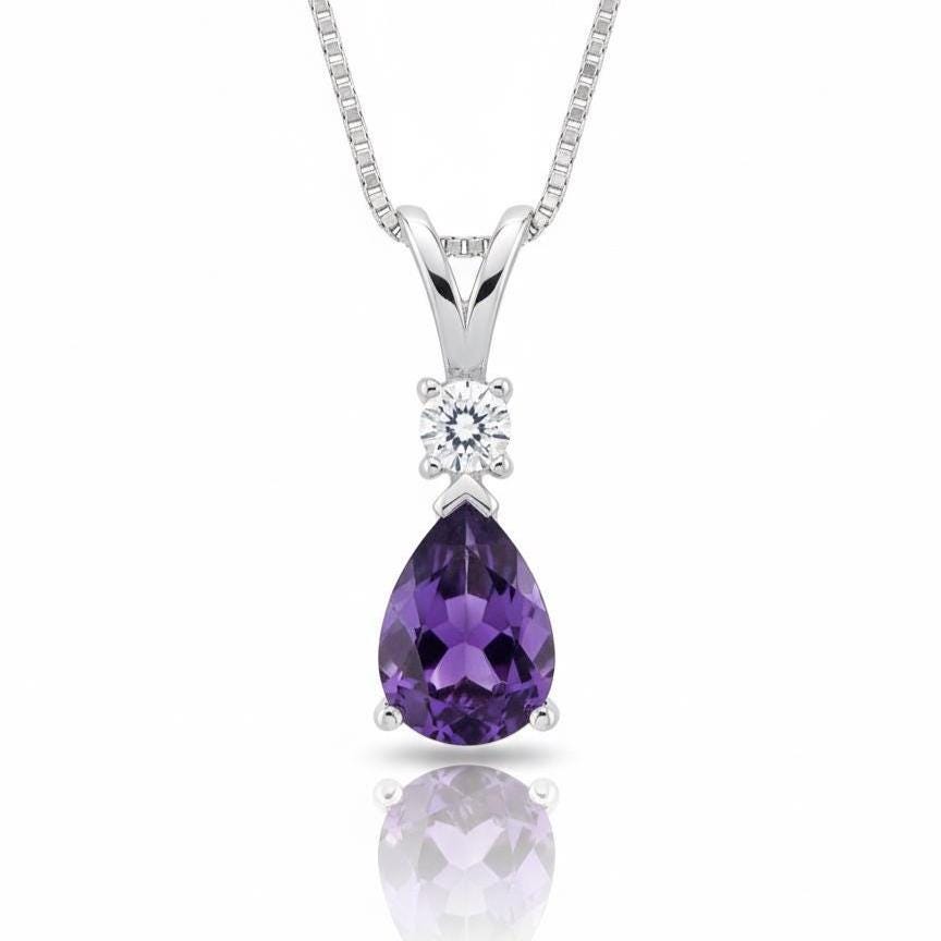 Amethyst Minimalist Necklace - February Birthstone Pendant - Dainty Jewelry -925 Sterling Silver