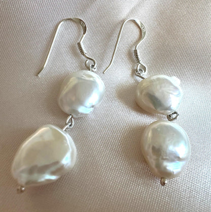 Chic White Pearl Dangle Earrings – Handcrafted Jewelry