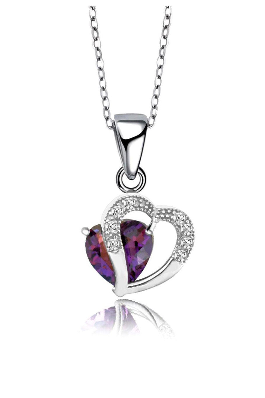 Amethyst Heart Necklace - Sterling Silver February Birthstone Pendant