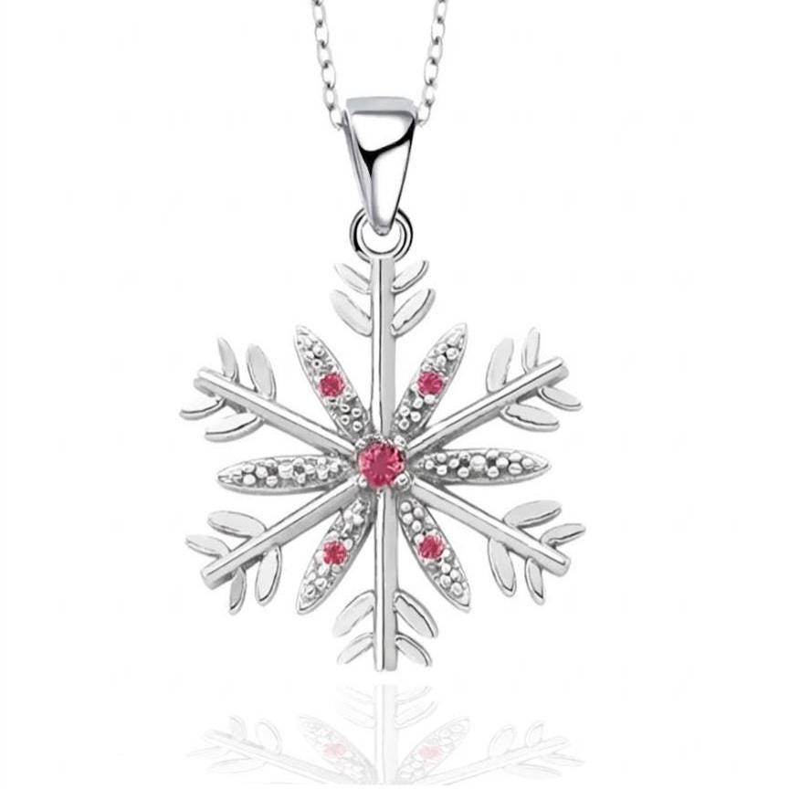 Sterling Silver Snowflake Necklace- Zircon Winter Pendant