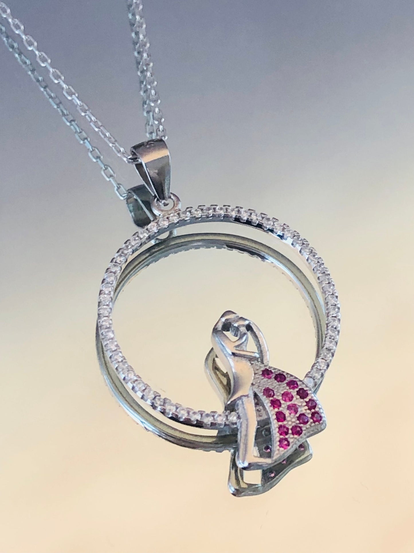 Hugging Couple Necklace in Sterling Silver with Elegant Zircon Stone