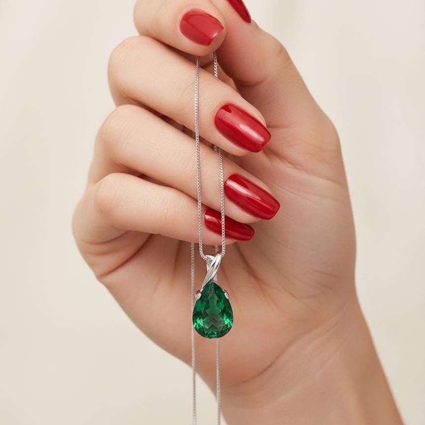 Dainty Emerald Necklace - May Birthstone Pendant