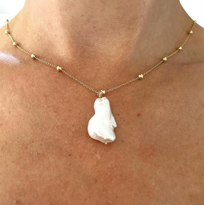 Gold Vermeil Baroque Keshi Pearl Necklace - Handmade Sterling Silver Jewelry