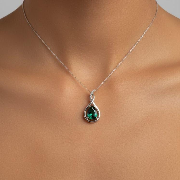 Emerald  Infinity Necklace -May Birthstone Pendant -