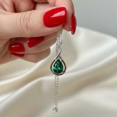 Emerald  Infinity Necklace -May Birthstone Pendant -