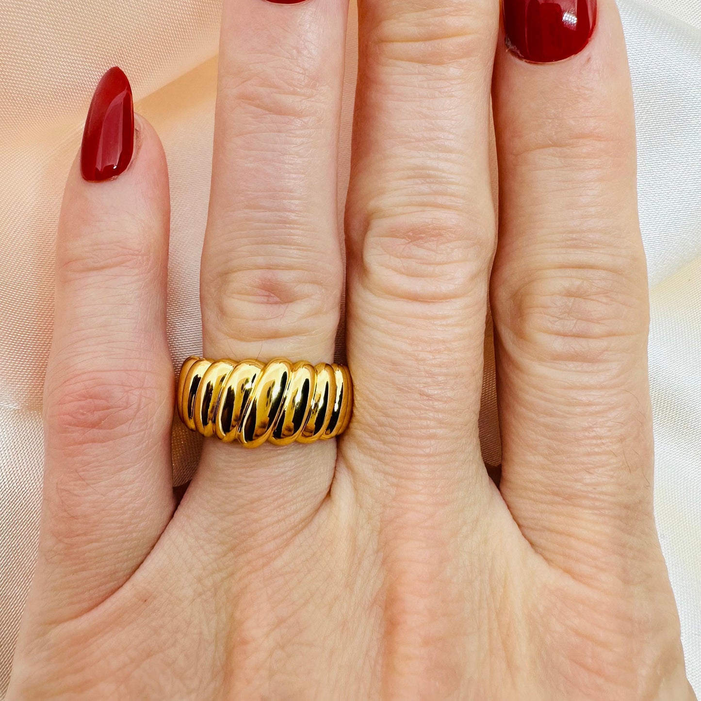 Gold Croissant Ring - Adjustable Twisted Band