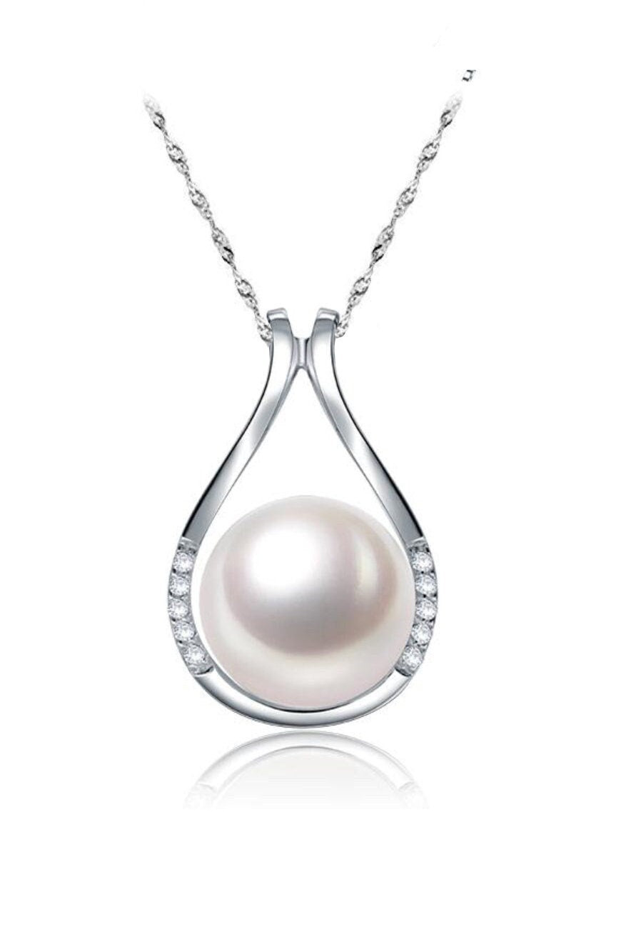 White Pearl in Sterling Silver Circle Charm -Dainty