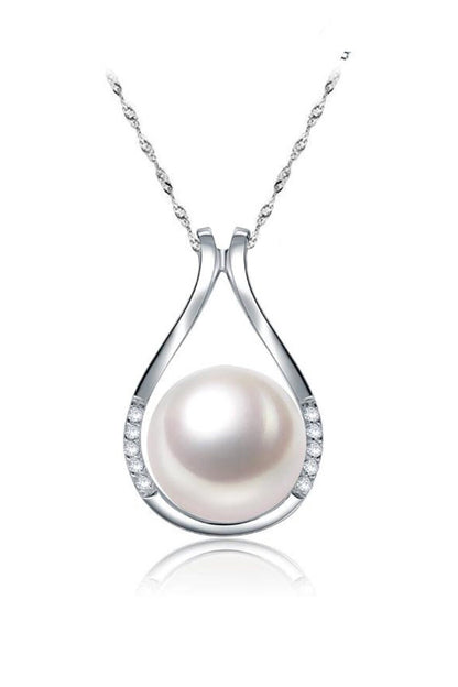 White Pearl in Sterling Silver Circle Charm -Dainty