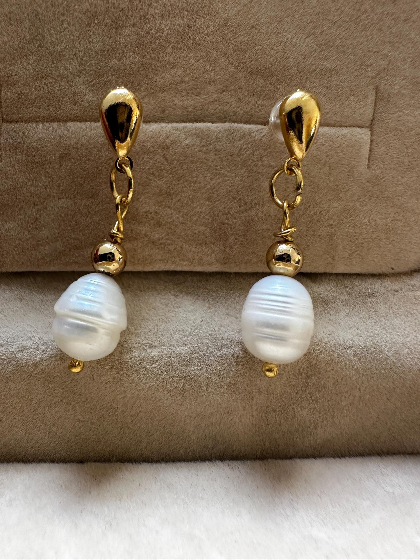 Handmade Pearl Drop Earrings: Gold Hoops