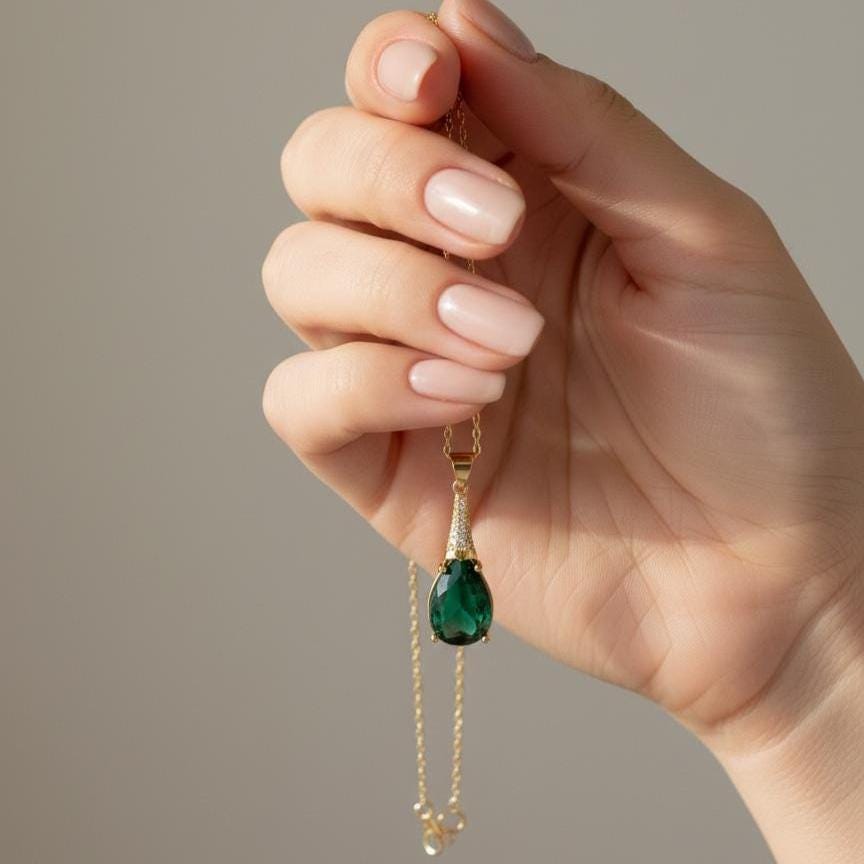 Emerald Gold Vermeil Necklace  - May Birthstone Jewelry