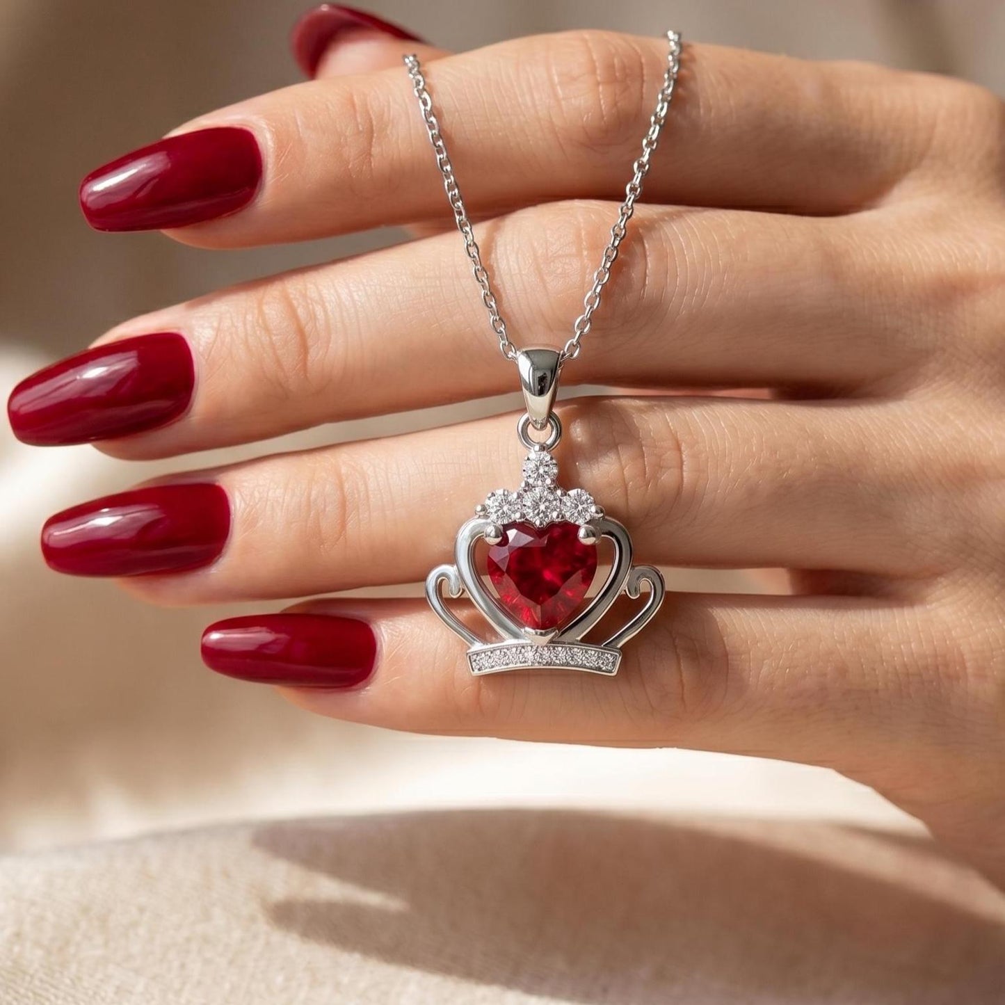 Red Crown Zircon Necklace - Elegant Garnet Birthstone Jewelry