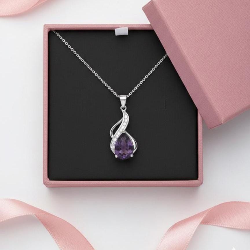 Amethyst Teardrop Necklace – February Birthstone in Sterling Silver