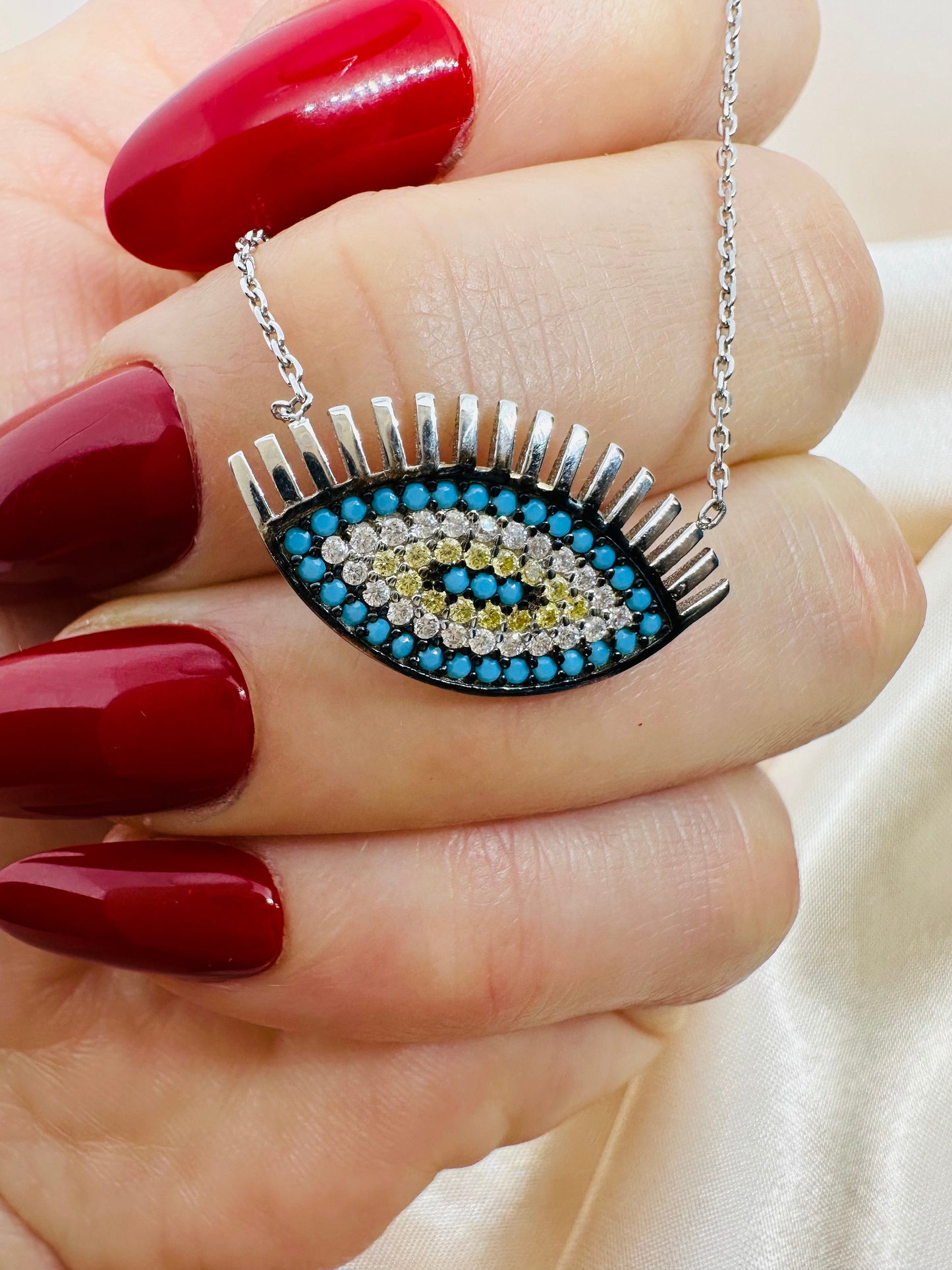 Evil Eye Necklace -925 Sterling Silver Pendant Gift for Christmas