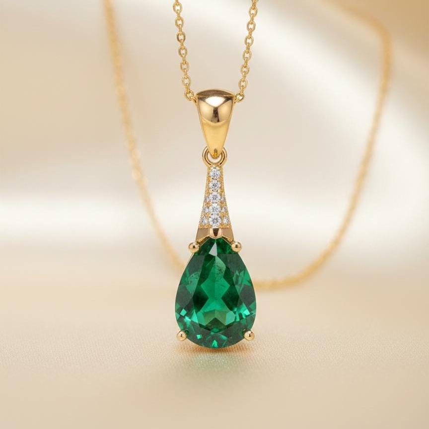 Emerald Gold Vermeil Necklace  - May Birthstone Jewelry
