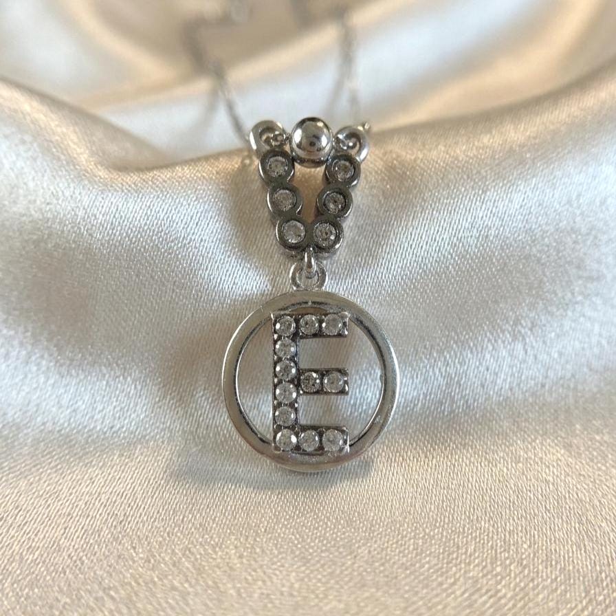 Sterling Silver E Initial Necklace - Custom Zircon Letter Pendant