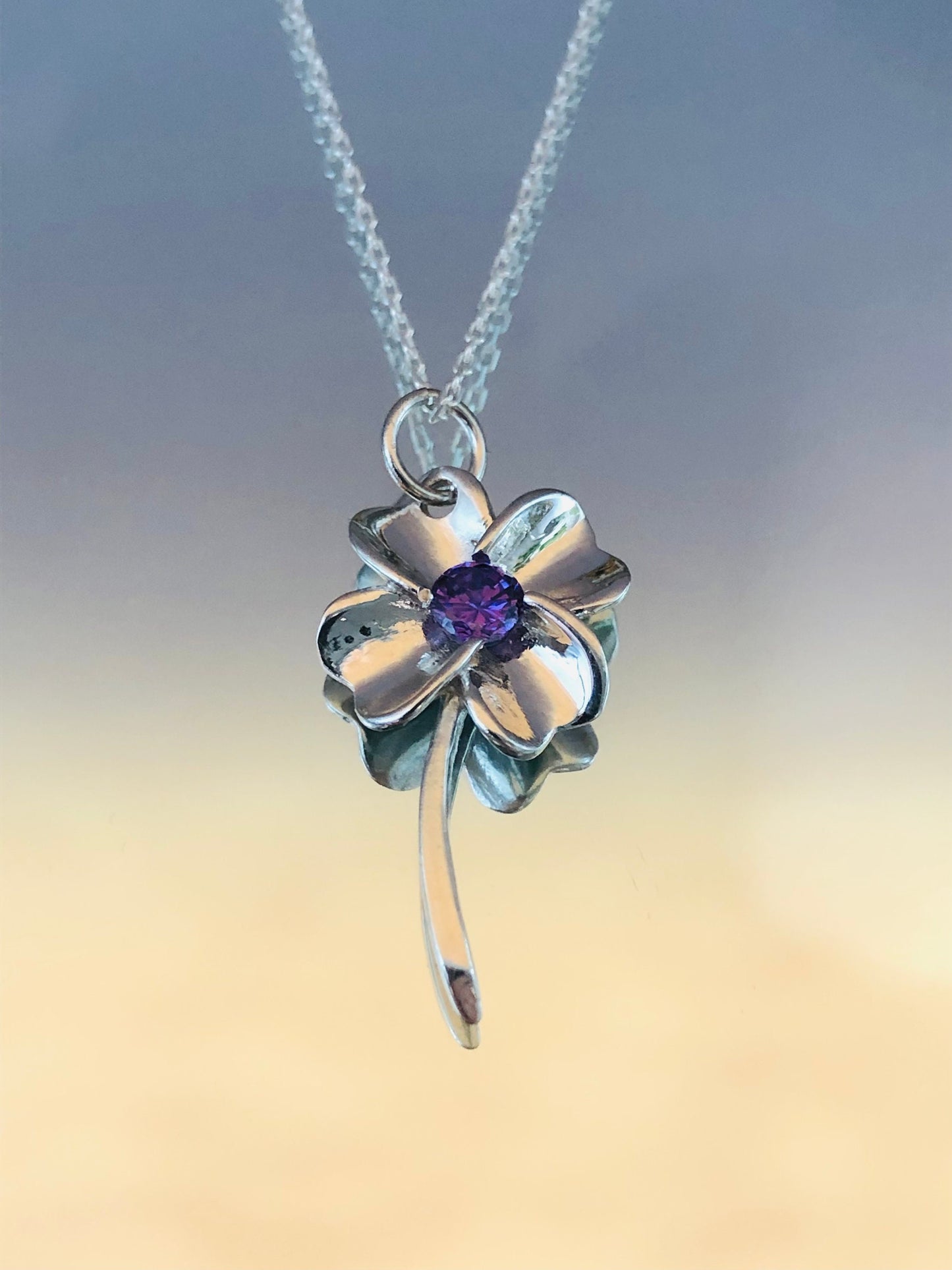 Amethyst Floral Pendant - Sterling Silver Nature Necklace-February Birthstone Jewelry Gift