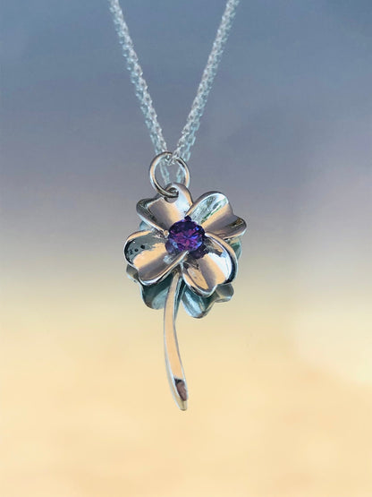 Amethyst Floral Pendant - Sterling Silver Nature Necklace-February Birthstone Jewelry Gift