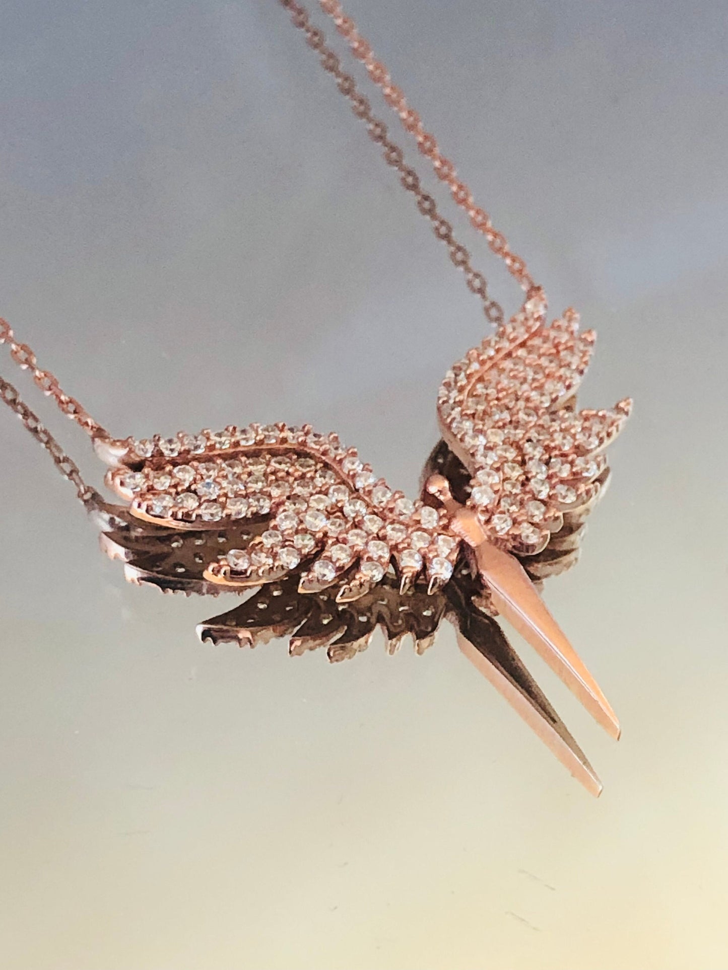 Archangel Wings Necklace in Rose Gold Vermeil - Sterling Silver St. Michael Charm