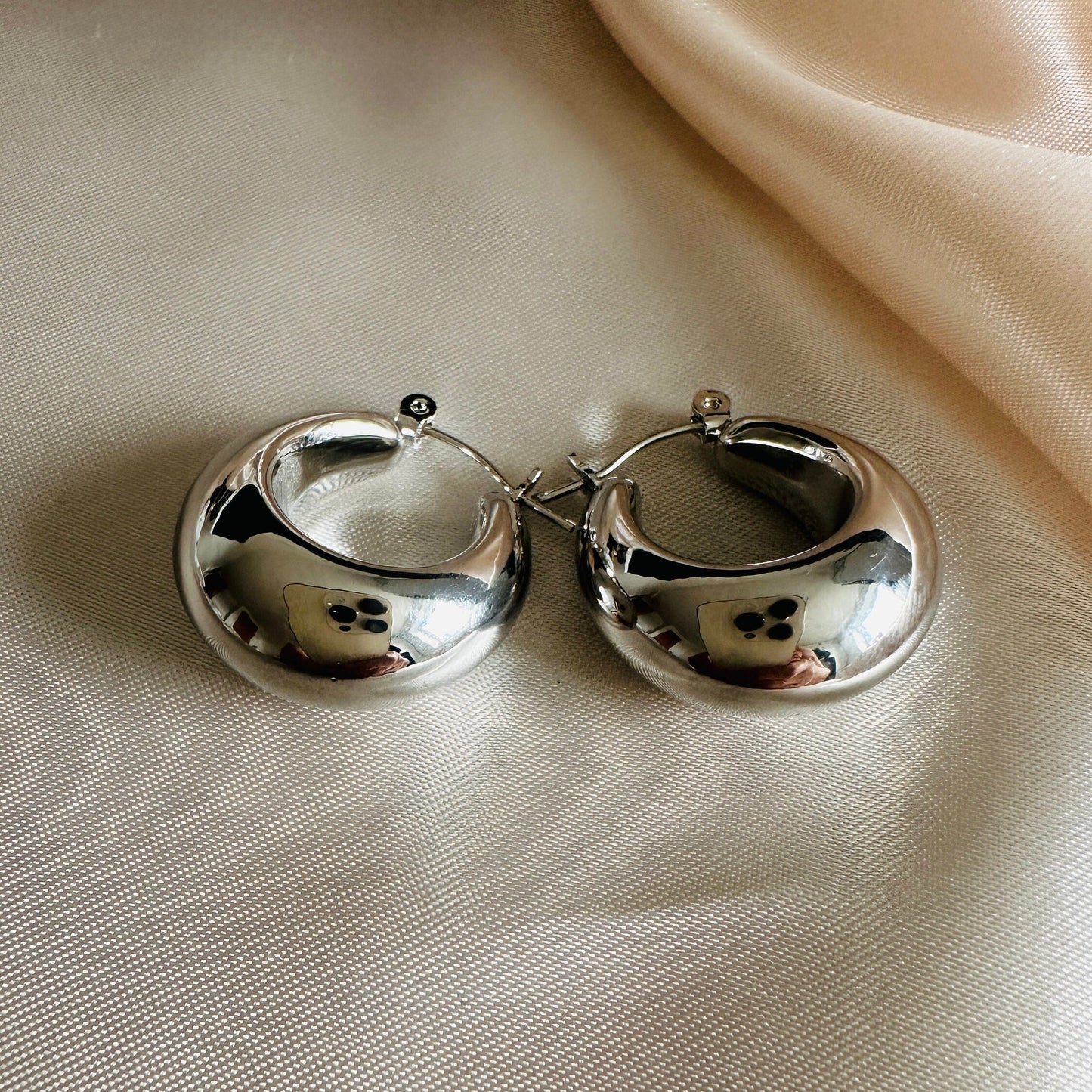 Silver Thick Hoop Earrings: Upcycled Brass, 2.5cm