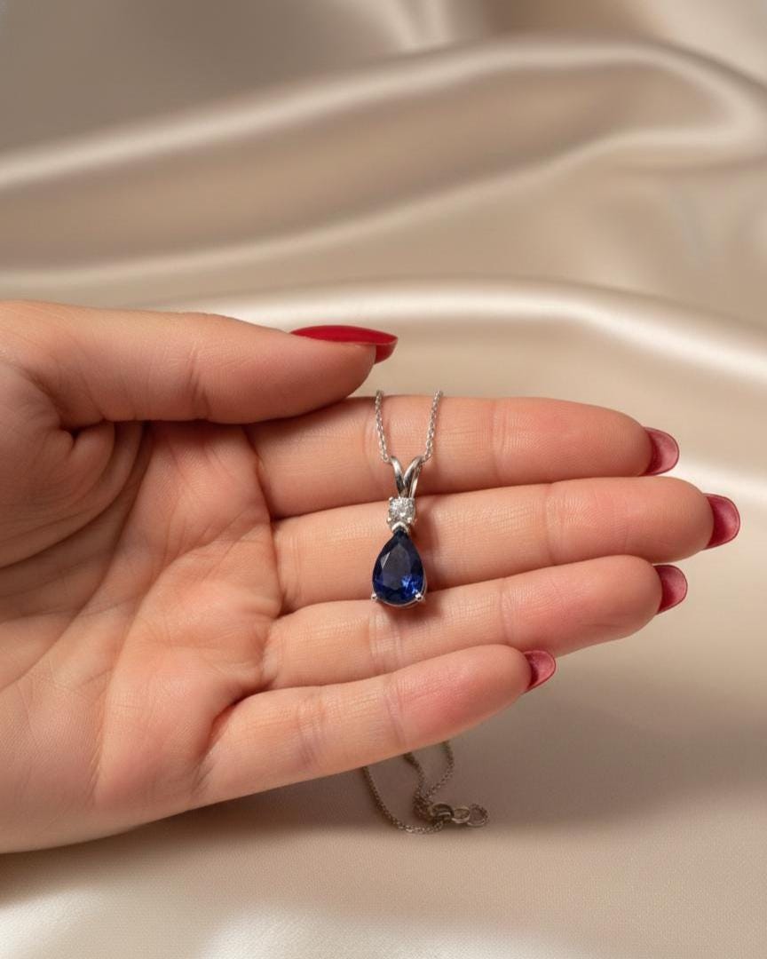 Sapphire Minimalist Necklace - September Birthstone Pendant - Dainty Jewelry -925 Sterling Silver