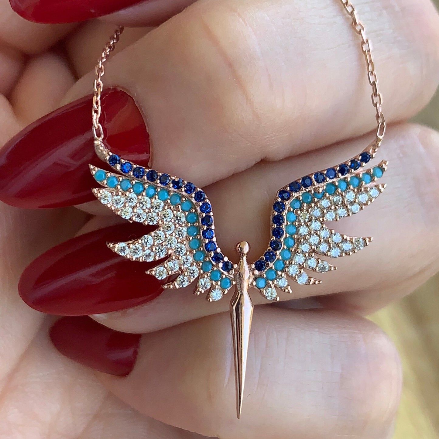 Rose Gold Vermeil Archangel Wings Necklace - Gift For Her