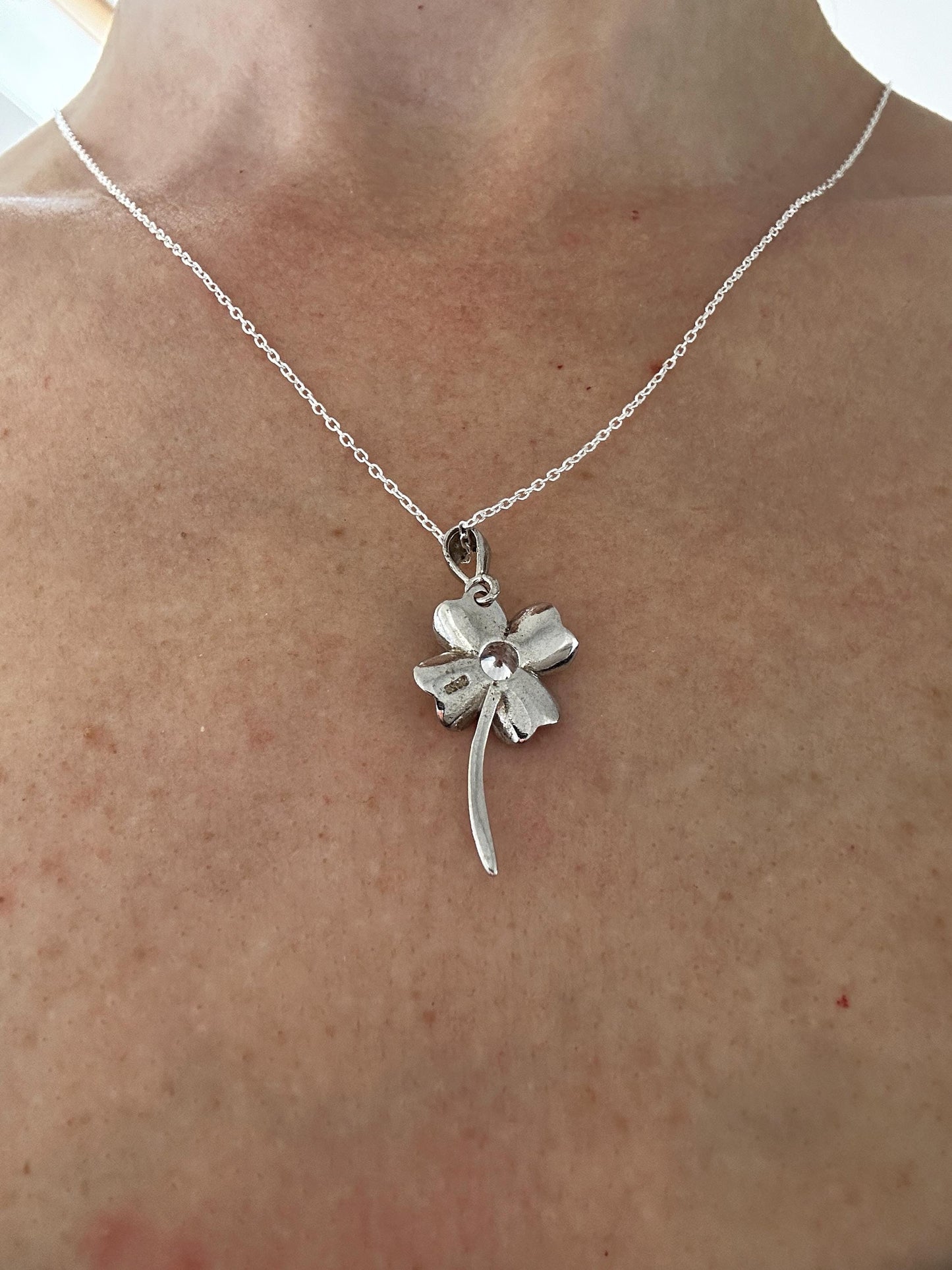 Sterling Silver Clover Pendant Necklace - Floral Charm Jewelry