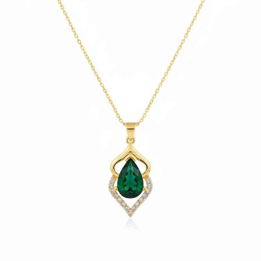 Gold Vermeil Emerald Pendant - Sterling Silver May Birthstone Necklace