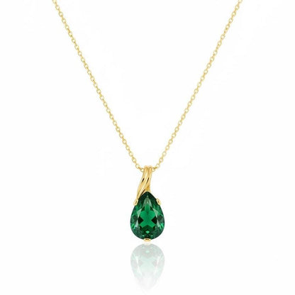 Gold Vermeil Emerald Teardrop Necklace - May Birthstone Pendant