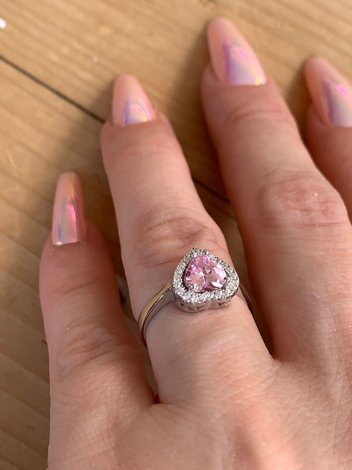 Pink Tourmaline Heart Ring - Adjustable Sterling Silver Promise Ring - Perfect Gift for Her
