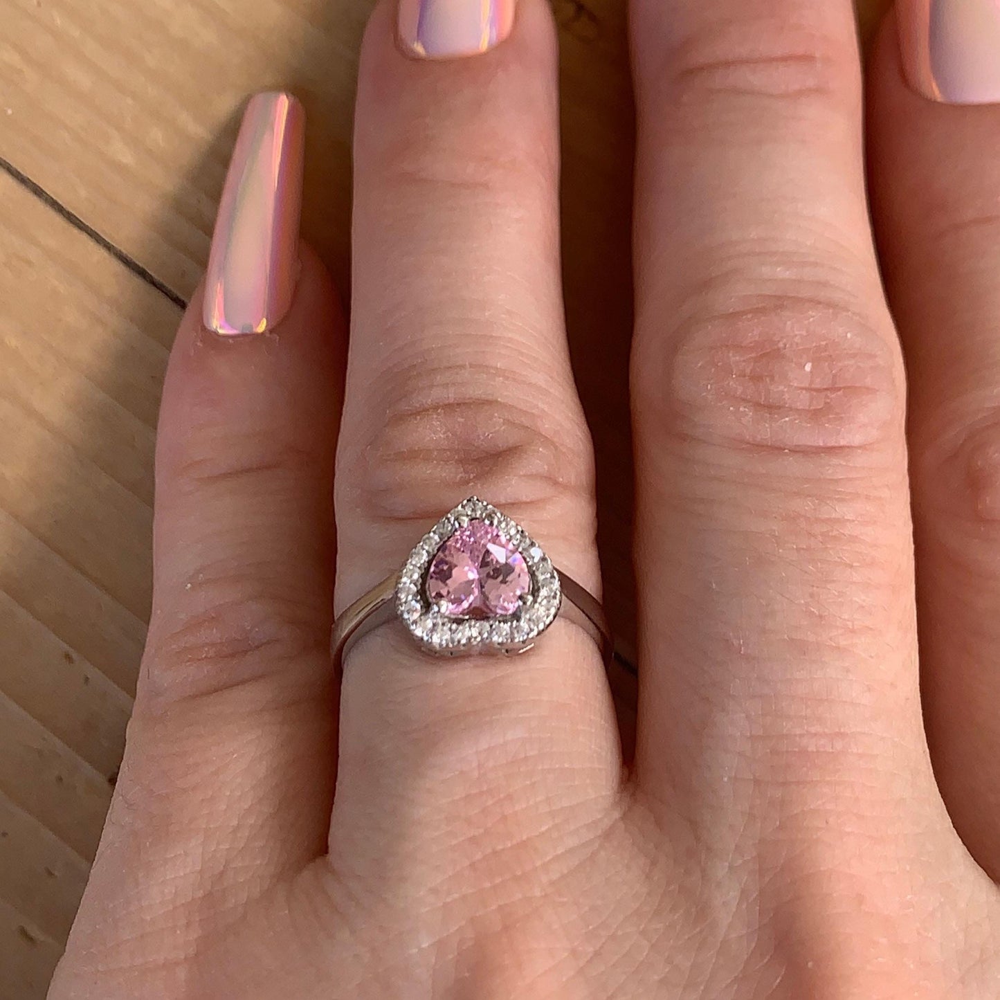 Sterling Silver Heart Ring with Pink Tourmaline - Birthstone Jewelry