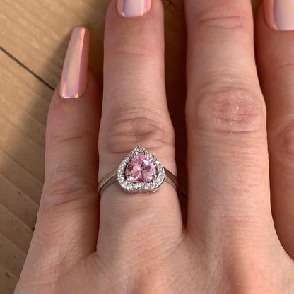 Sterling Silver Heart Ring with Pink Tourmaline - Birthstone Jewelry