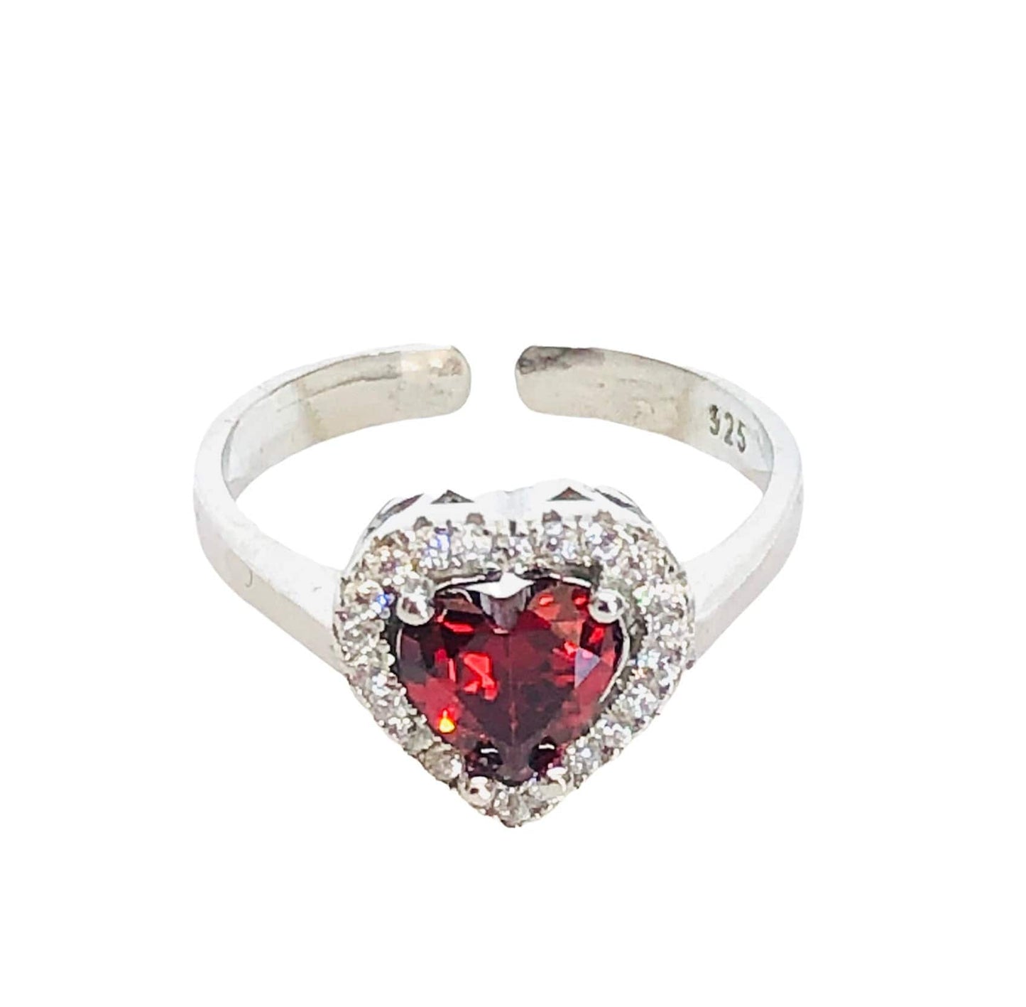 Sterling Silver Garnet Heart Ring - Handmade Adjustable Promise Ring for Christmas