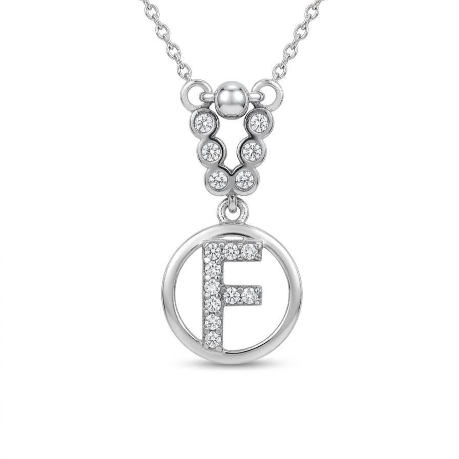Custom Sterling Silver F Initial Necklace with Zircon Letter Charm