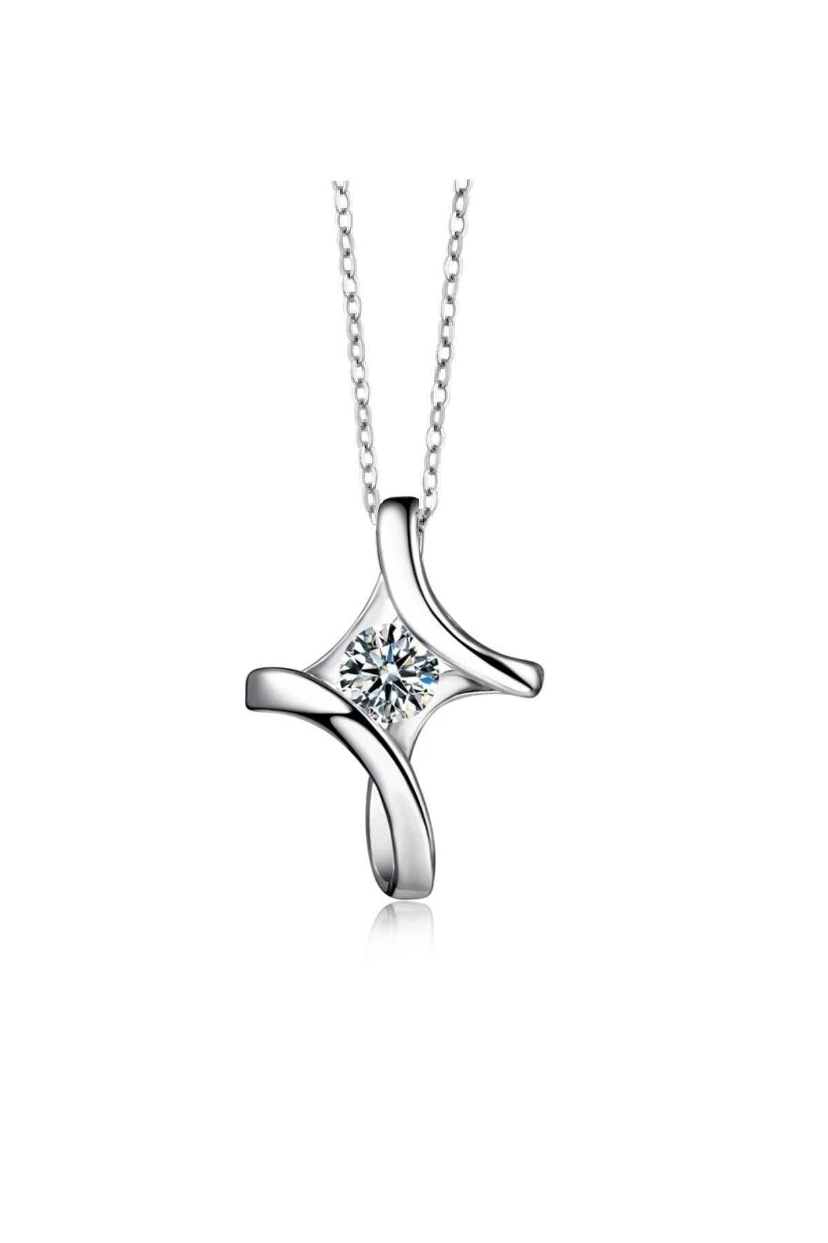 Minimalist Sterling Silver Cross Necklace with Zircon Solitaire Stone
