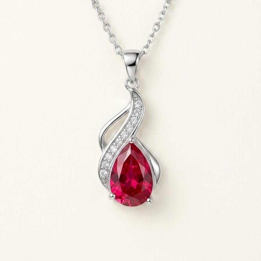 Ruby Teardrop Necklace – Sterling Silver July Birthstone Pendant - Gift For Her