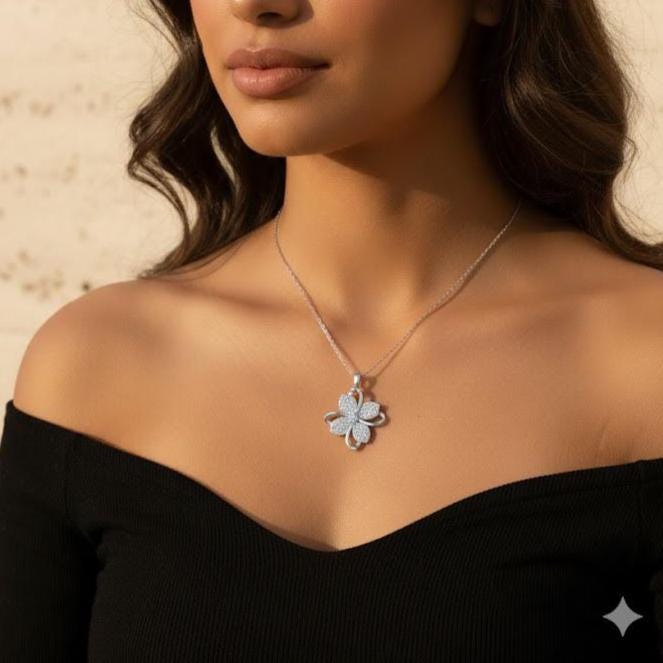 Zircon Clover Necklace – Sterling Silver Lucky Pendant Jewelry Gift