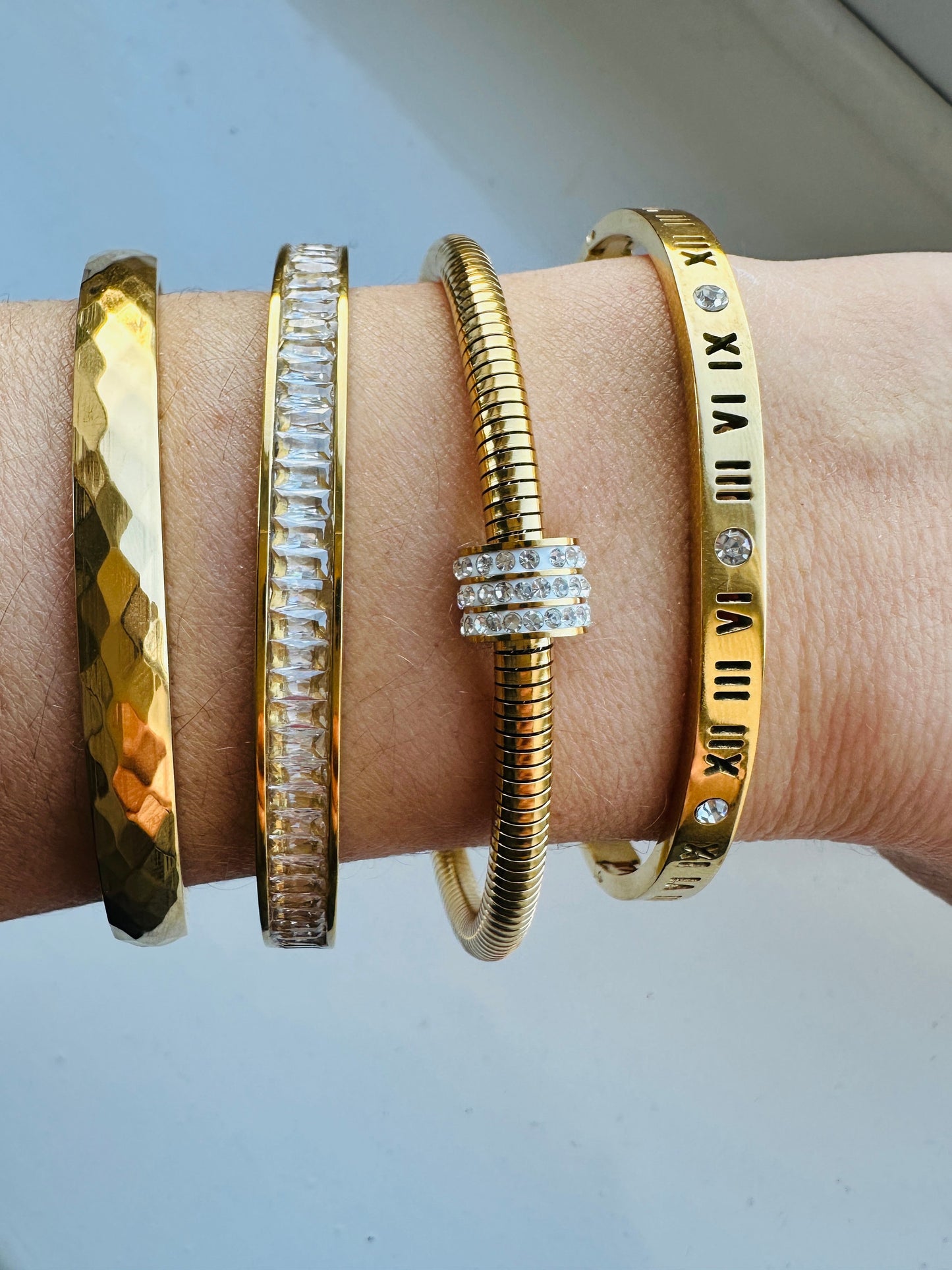 Gold Bangle: Roman Numeral Stainless Steel Bracelet