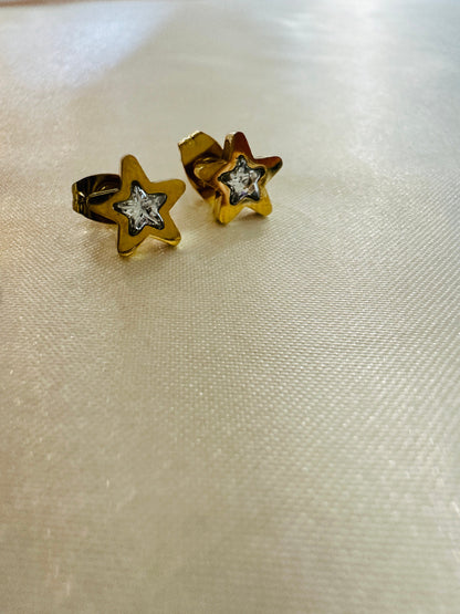 Gold Star Stud Earrings: 18K Plated Stainless Steel, Hypoallergenic