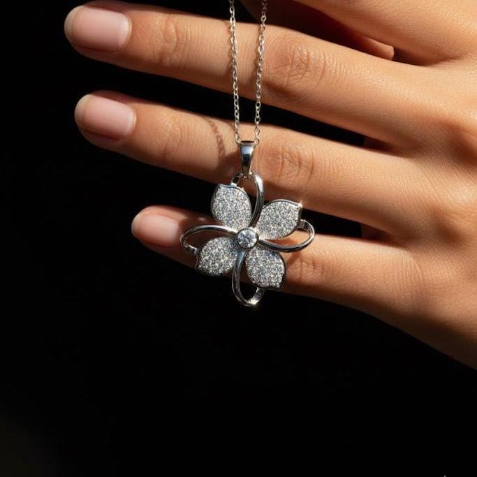 Zircon Clover Necklace – Sterling Silver Lucky Pendant Jewelry Gift