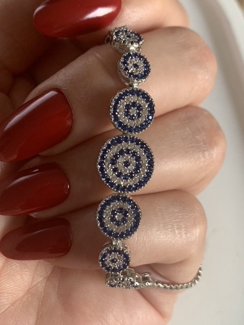 Handmade Evil Eye Bracelet: 925 Sterling Silver Zircon Beaded Charm